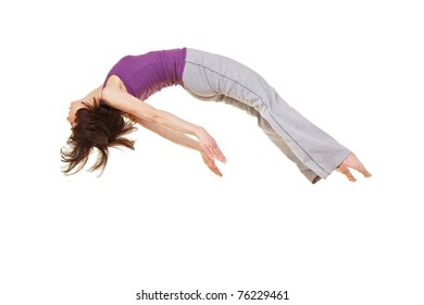 Young Flexible Woman Doing A Somersault Backflip