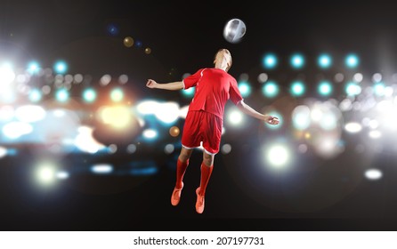 Young Football Player On Stadium Kicking Stock Photo 207197731 ...