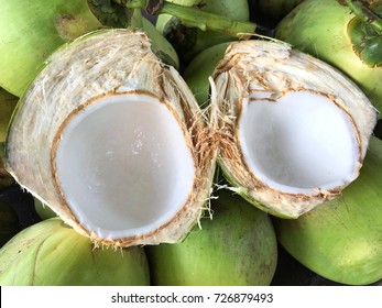 Young fresh coconut with white flesh for summer fruit.
