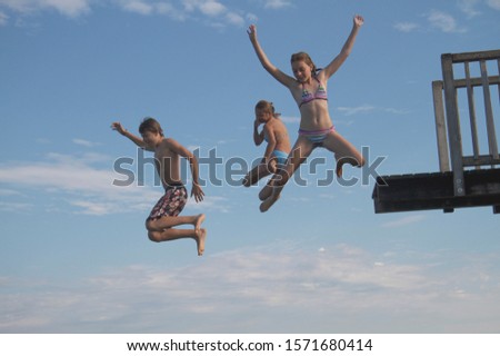 Similar – Image, Stock Photo Girl on jetty Joy Summer