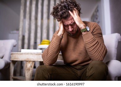 Young Frustrated Man Suffering From Chronic Daily Headaches, Treatment Online, Appointing To A Medical Consultation, Electromagnetic Radiation, Sick Pay