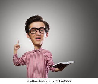 Young Funny Man In Glasses With Big Head