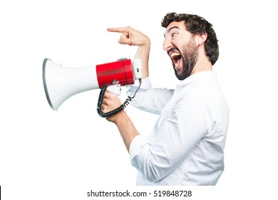 Young Funny Man With Megaphone
