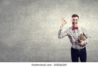 Young Funny Science Man In Red Glasses