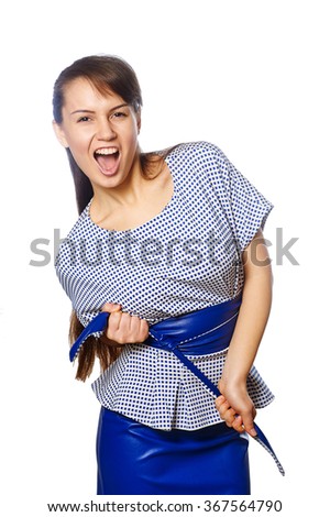 a young funny woman  isolated on a white background