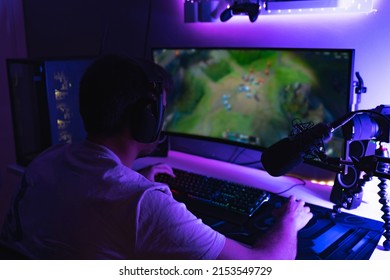 Young Gamer Playing Video Games Online While Broadcasting On Social Media - Working Live Streaming On Internet Platforms