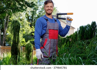 Young Gardener With Cutting Clippers 