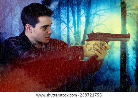young ghost hunter in a haunted forest