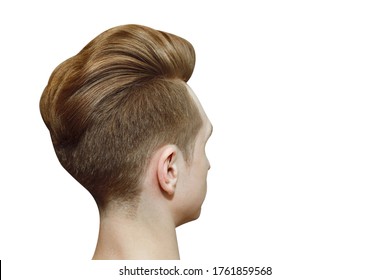 Young Ginger Man With Pompadour Haircut, Real Photo Hair For Barbershop Old Fashioned, Isolated.