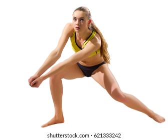Young girl beach volleyball player isolated