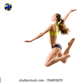 Young girl beach volleyball player (ver with ball)