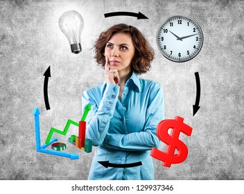 Young girl before movement objects in business