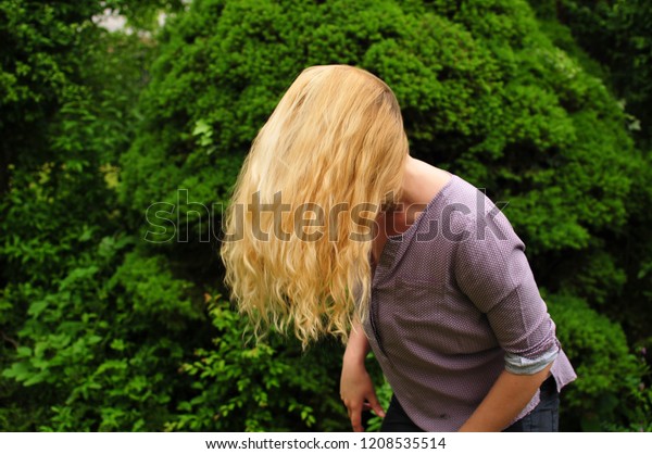 Young Girl Blonde Hair Headbanging Stock Photo Edit Now 1208535514