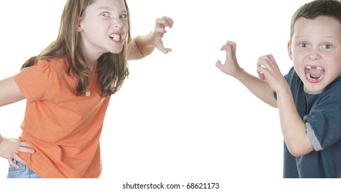 Young girl and boy in fight