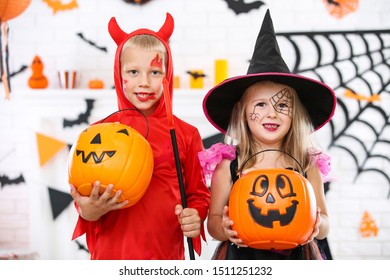 Young Girl Boy Halloween Costumes Pumpkin Stock Photo 1511251232 ...