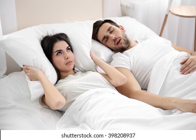 Young Girl Can't Sleep Because Of Her Man's Snoring.