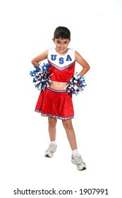 A Young Girl In A Cheerleading Outfit Over White