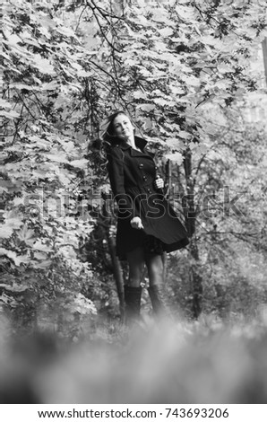 Similar – Image, Stock Photo Woman opening arms while enjoys nature in a tree forest.