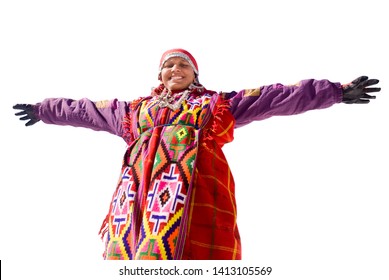 Young girl closeup in traditional costume at Manali, Himachal, Pradesh, India, southeast, asia, 