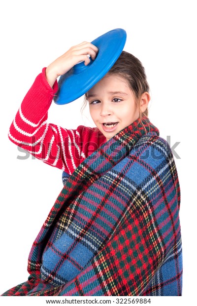 Young Girl Cold Wrapped Blanket Thermometer Stock Photo (Edit Now