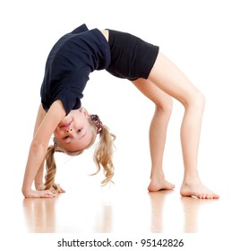 Young Girl Doing Gymnastics Over White Background