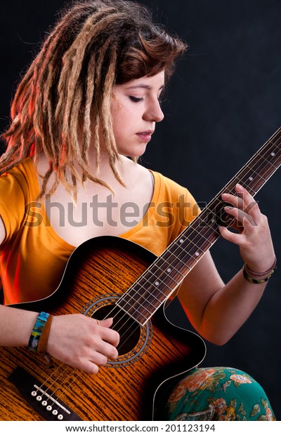 Young Girl Dreads Playing Guitar On Stock Photo Edit Now