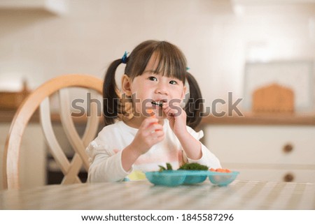 Similar – Image, Stock Photo portrait adorable child eating chocolate sponge cake