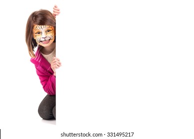 Young girl with face-paint and a white board - Powered by Shutterstock