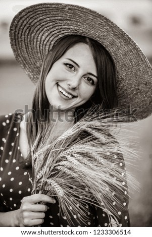 Similar – Image, Stock Photo Smiling girl with a hat pulling from her boyfriend hand in the street to take a walk.