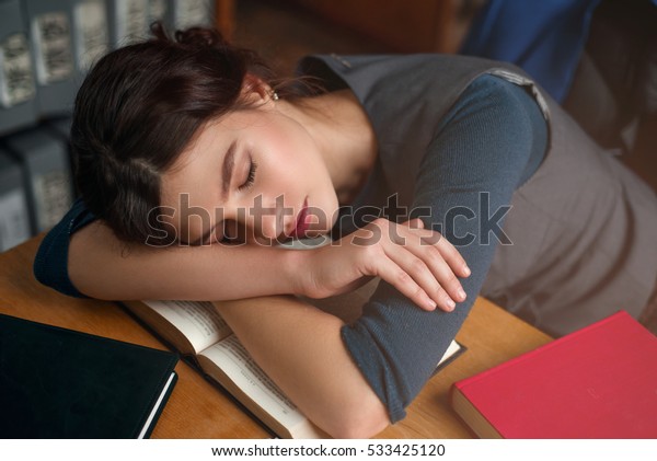 Young Girl Fell Asleep While Reading Stock Photo Edit Now