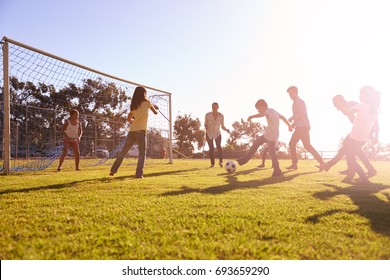 A Young Girl In A Goal During A Family Football Game