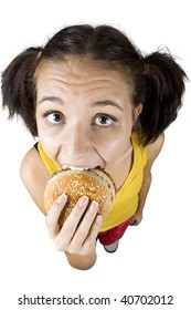 Young girl with hamburger
