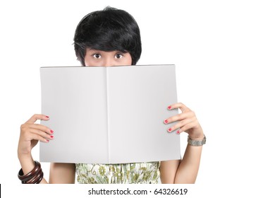 Young Girl Holding A Blank Magazine