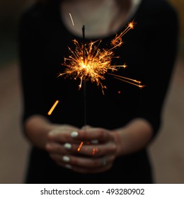 Young Girl Holding A Sparkler