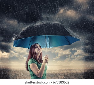 Young Girl Holding Umbrella Rain Sunny Stock Photo 675383632 | Shutterstock