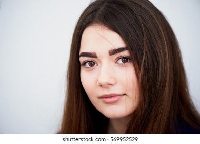 Portrait Of A Girl With Dark Hair Images Stock Photos Vectors