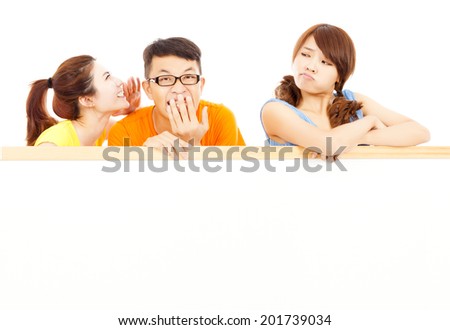 young girl make a funny expression with friends