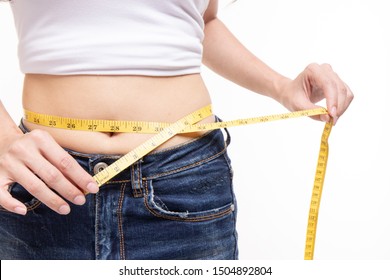 Young Girl Measuring Waist Isolated On Stock Photo 1504892804 ...