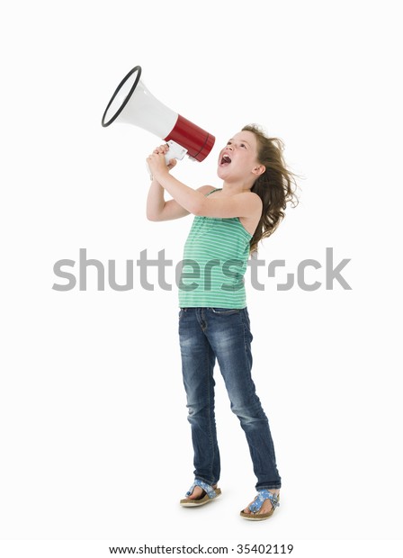 Young Girl Megaphone On White Background Stock Photo 35402119 ...