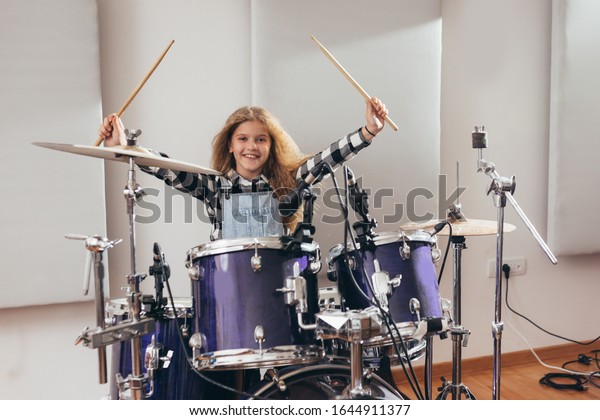 Young Girl Playing Drums Music Studio Stock Photo 1644911377 | Shutterstock