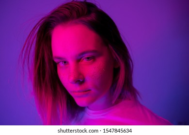 Young Girl Portrait Neon Pink Violet Stock Photo 1547845625 | Shutterstock