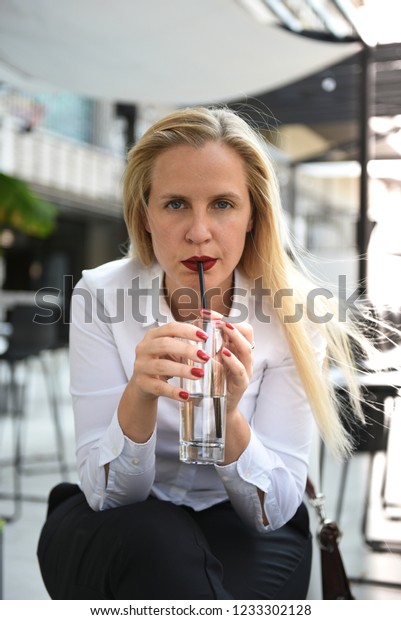 Young Girl Posing Beautiful Woman Blonde Stock Photo Edit