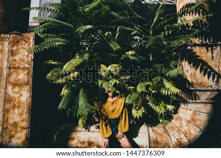 Similar – Image, Stock Photo Woman in her back with the hands in the head enjoying the nature.