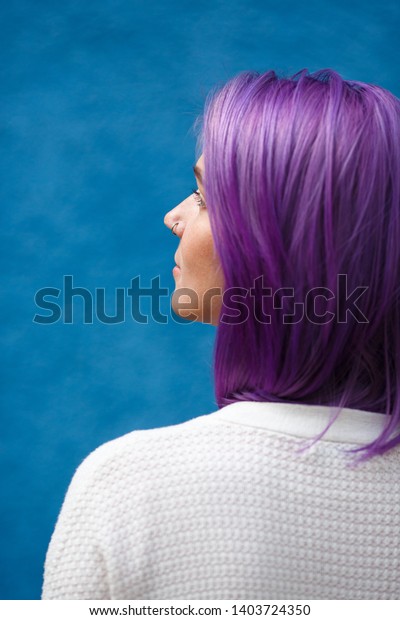 Young Girl Purple Hair Stands Half Stock Photo Edit Now