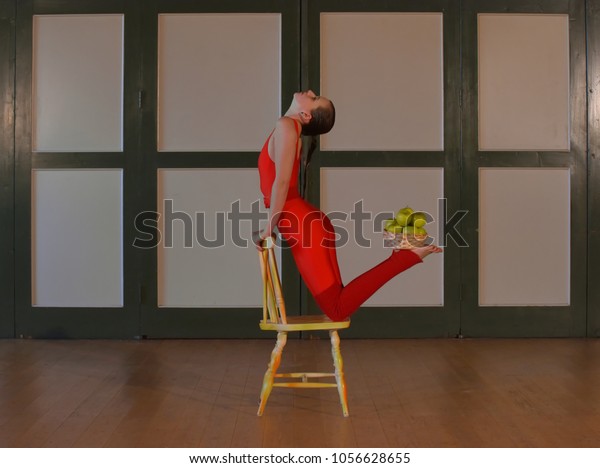 Young Girl Red Dance Suit On Stock Photo Edit Now 1056628655