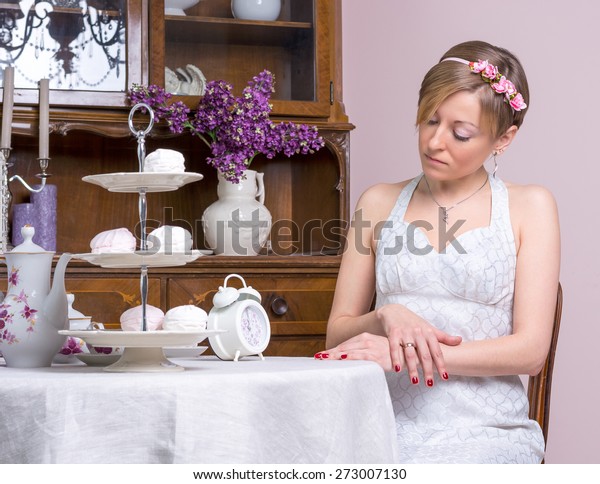 Young Girl Retro Style Wedding Dress Stock Photo Edit Now 273007130