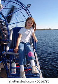   Young Girl Riding On An Airboat.  Florida Everglades.