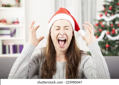 Young Girl Screams Because Of Bad Christmas Stress 