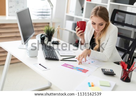 Young Girl Sits Computer Desk Office Stock Photo Edit Now