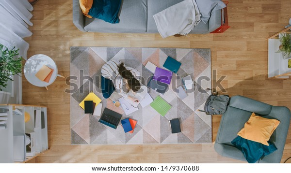 Young Girl Sitting On Floor Working Stock Photo Edit Now 1479370688